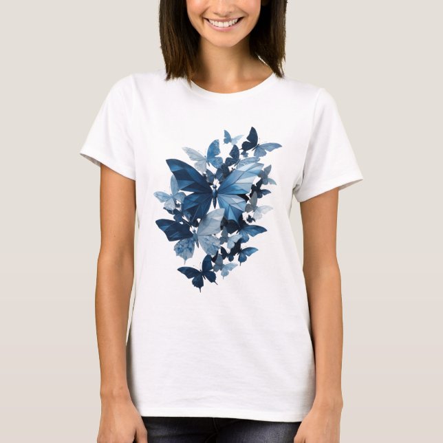 Ljus silver FJÄRILAR I BLÅTT Tryck T Shirt (Framsida)