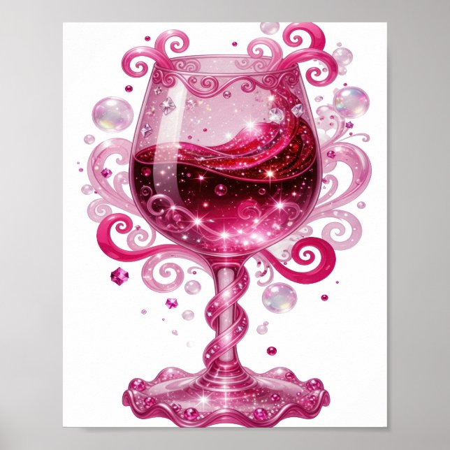 Ljus Silver RÖD VIN GLAS Tryck (Framsidan)