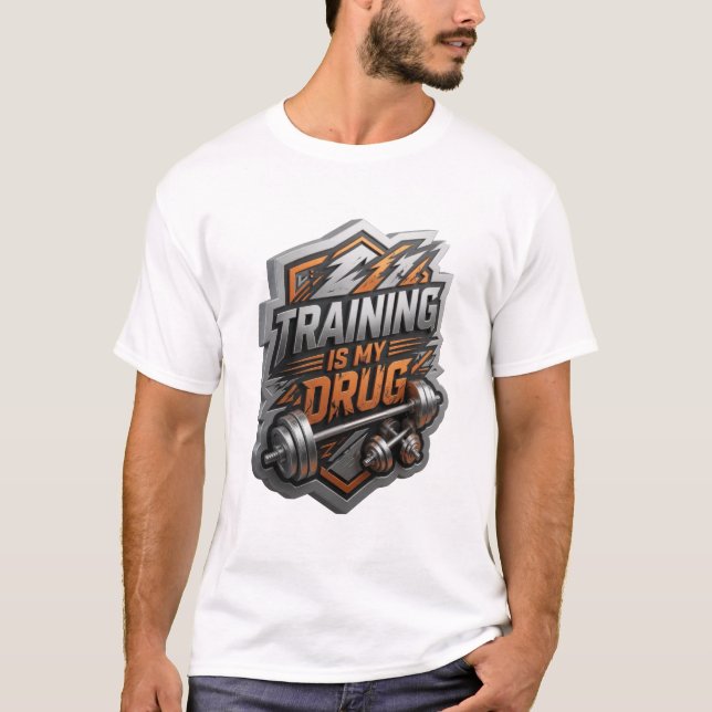 Ljus Silver TRÄNING ÄR MIN DROG T-Shirt Design (Framsida)
