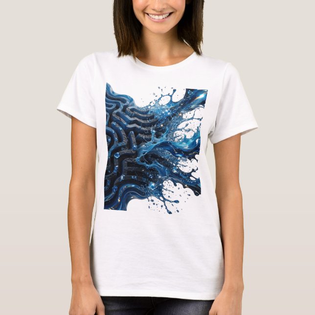 Ljus Silver VATTENFLÖDE 3D Text Konst T Shirt (Framsida)