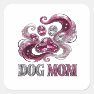 Ljus silverfärgad DOG MOM-klistermärkedesign Fyrkantigt Klistermärke