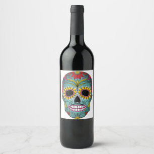 Ljus skalle för day of the dead vinflaska etikett