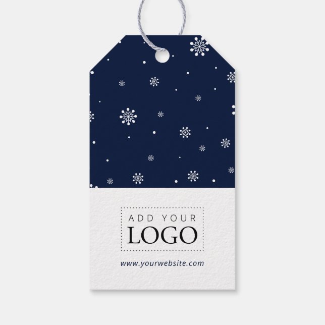 Ljus & Snö Navy God jul Business Logotyp Presentetikett (Baksidan)
