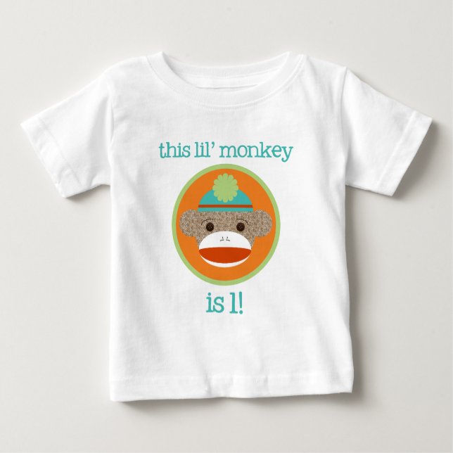 Ljus sock monkey: Första födelsedag T-shirt (Framsida)