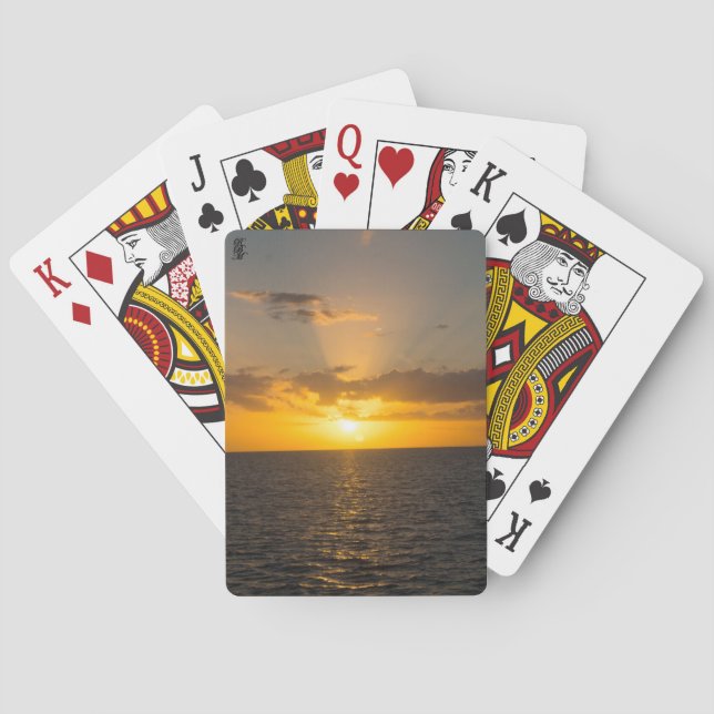 Ljus solnedgång över havet casinokort (Baksidan)