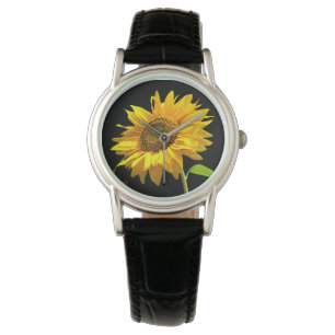 Ljus solros på svart bakgrund armbandsur
