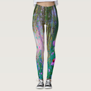 Ljus soluppgång med rosa konblommor i min trädgård leggings