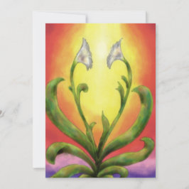 ljus som skiner på hjärteblomma med vita blomninga julkort