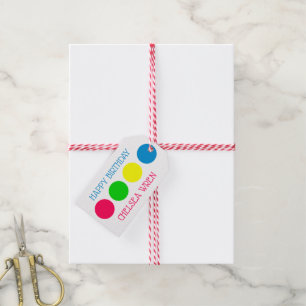 Ljus sommarpolka dots på vitpersonlig presentetikett