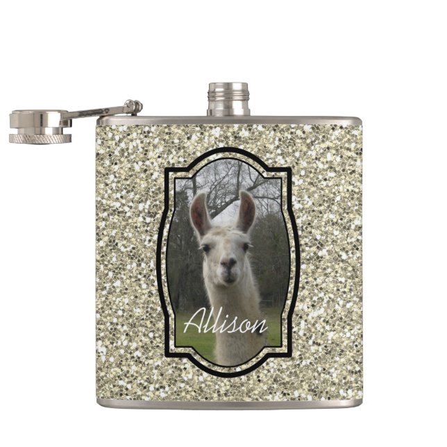 Ljus SparklingLlama för N i guld- champagne Fickplunta (Öppnad)