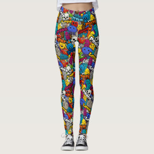 Ljus Sticker Mönster Leggings