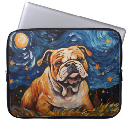 LJUS STJÄRNIG NATT MED BULLDOG HUND LAPTOP FODRAL