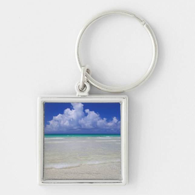 Ljus strand fyrkantig silverfärgad nyckelring (Framsidan)