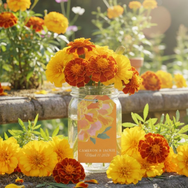 Ljus Tagetes Sommar Bröllop Presentetikett (Skapare uppladdad)