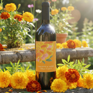 Ljus Tagetes Sommar Bröllopspresent Vinflaska Etikett
