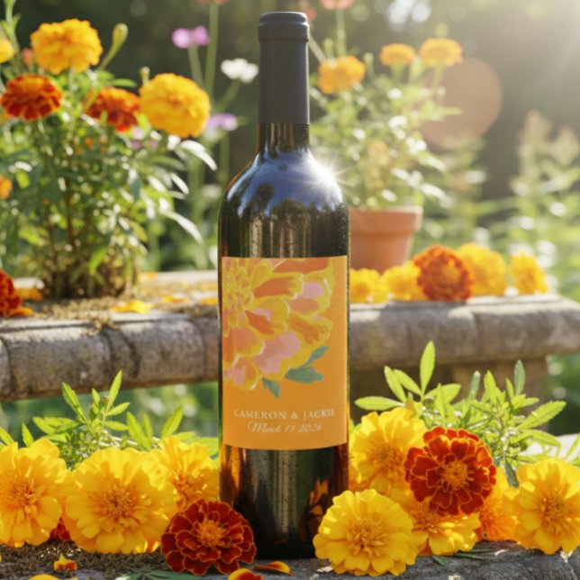 Ljus Tagetes Sommar Bröllopspresent  Vinflaska Etikett (Skapare uppladdad)