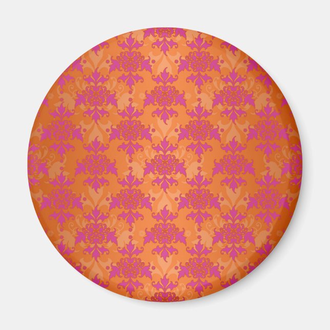 Ljus Tangerine Tango Damast Orange Rosa Magnet (Framsidan)