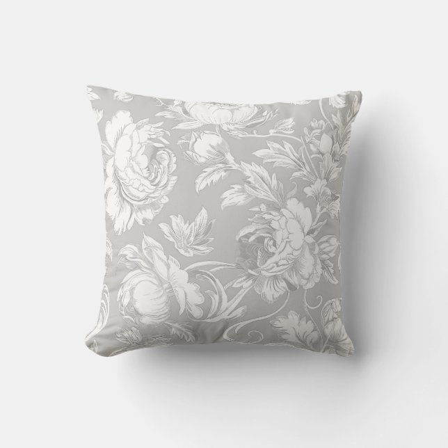 Ljus Taupe Blommig Chinoiserie Kudde (Framsida)