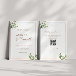 Ljus Taupe Eucalyptus Bröllops QR-kod Inbjudningar