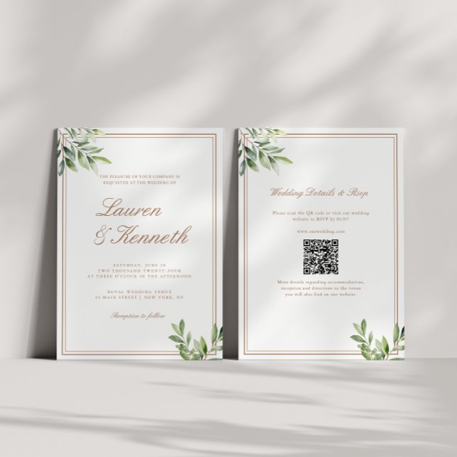 Ljus Taupe Eucalyptus Bröllops QR-kod Inbjudningar (Skapare uppladdad)