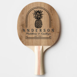 Ljus teak trä ananas bröllopsbåge & namn pingisracket
