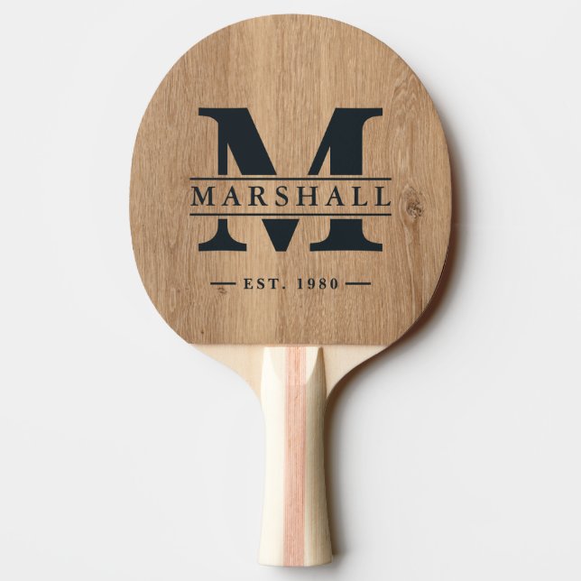 Ljus teak trä monogram och namnöverlägg pingisracket (Baksidan)
