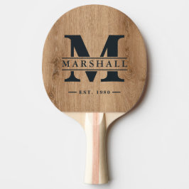 Ljus teak trä monogram och namnöverlägg pingisracket