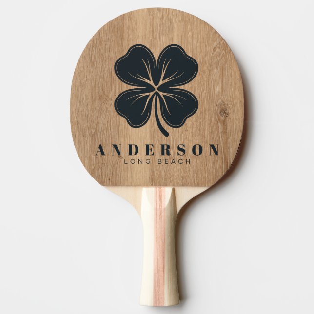 Ljus teak träfyrklöver med namn pingisracket (Baksidan)