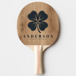 Ljus teak träfyrklöver med namn pingisracket