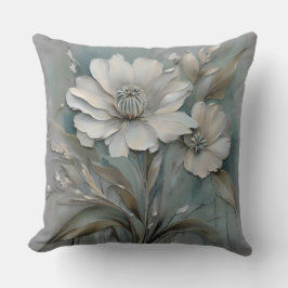 Ljus Teal Blå Grå Beige Vita Moderna Blommor Kudde