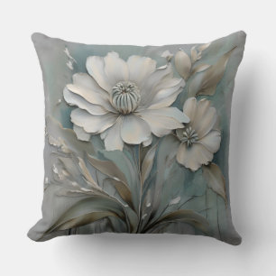 Ljus Teal Blå Grå Beige Vita Moderna Blommor Kudde