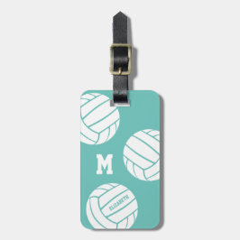 Ljus teal eller ANY färg monogrammad volleyball Bagagebricka