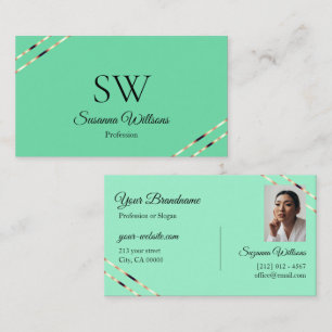 Ljus Teal med Rosa Guldlinjer Monogram och Foto Visitkort