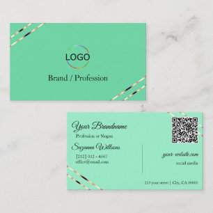 Ljus Teal med Rose Guld Linjer Logo och QR-kod Visitkort