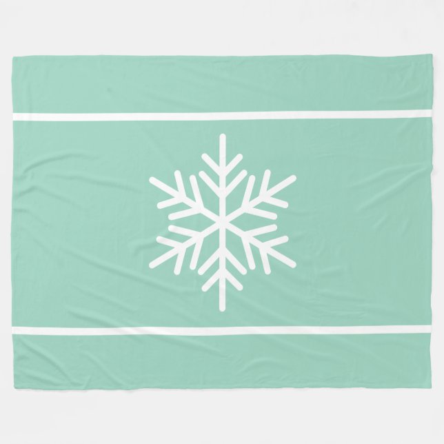 Ljus Teal Mint Vit Snöflinga Horisontella Ränder Fleecefilt (Framsidan (Horisontell))