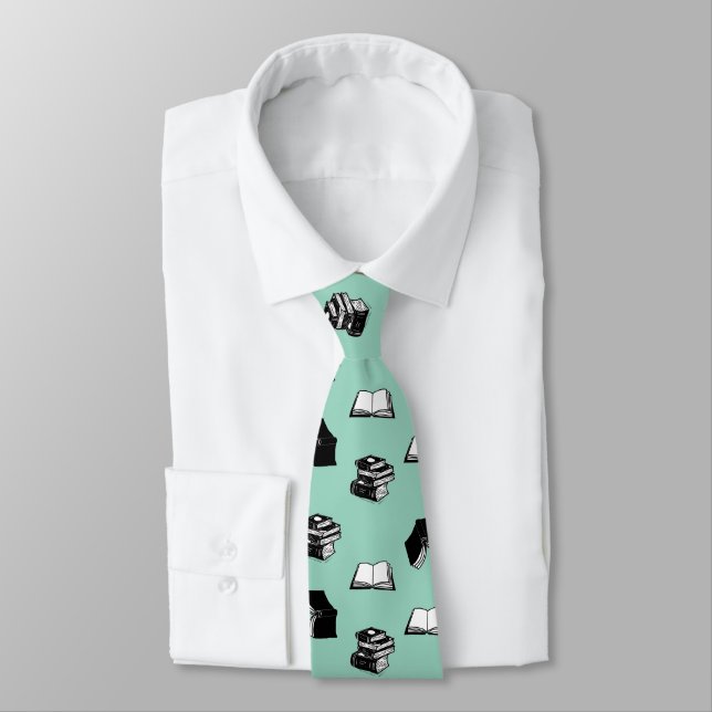 Ljus Teal Modern Bokälskare Bokmönster Slips (Bunden)