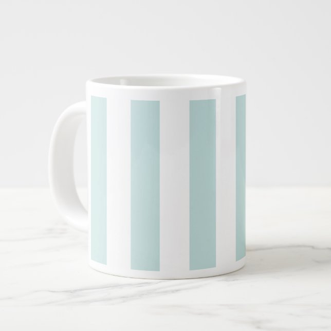 Ljus Teal och Vita Vertikala Ränder Jumbo Mugg (Framsida vänster)