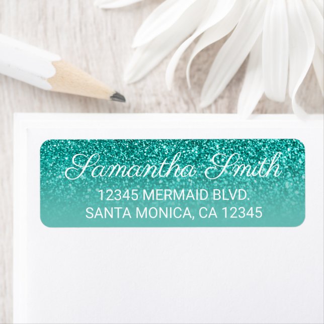 Ljus Teal Ombre Glitter Personlig Returadress Etikett (Insitu)