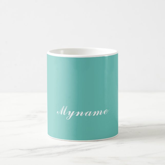 Ljus Teal Trendig Modern Minimalistisk Chic Namn Kaffemugg (Center)