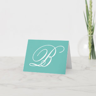 Ljus Teal Vit Fin Kalligrafi Skrift Monogram Tack Kort