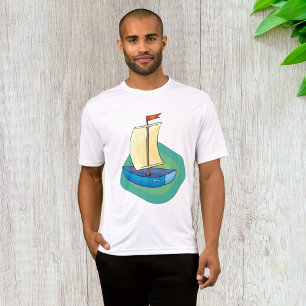 Ljus tecknad båt med segel rolig nautisk t shirt