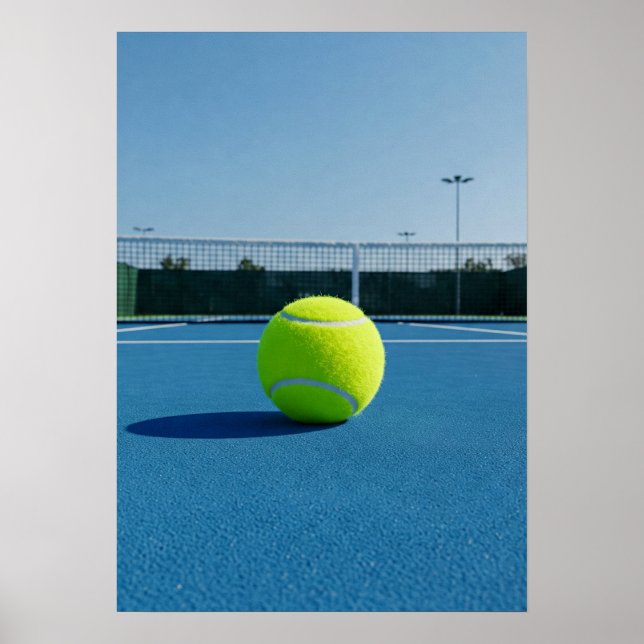 Ljus tennisboll på blå banhorisont poster (Framsidan)