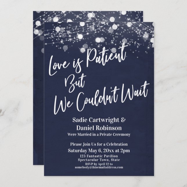 Ljus Texturerad Kärlek är Tålmodig Marinens Mottag Inbjudningar (Fram/baksida)