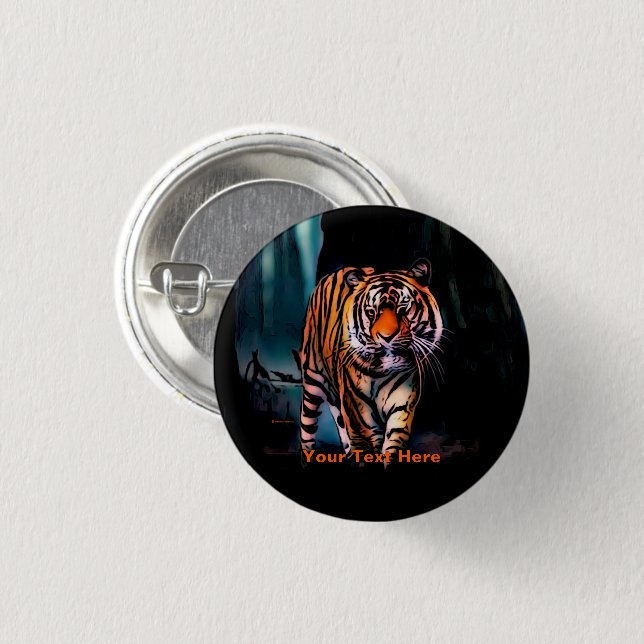 Ljus Tiger Mörk Skog Knapp (Framsida & baksida)
