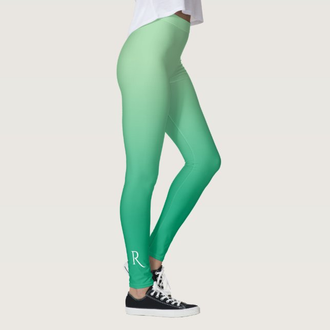 Ljus till mörk grön gradient med elegant monogram leggings (Höger)