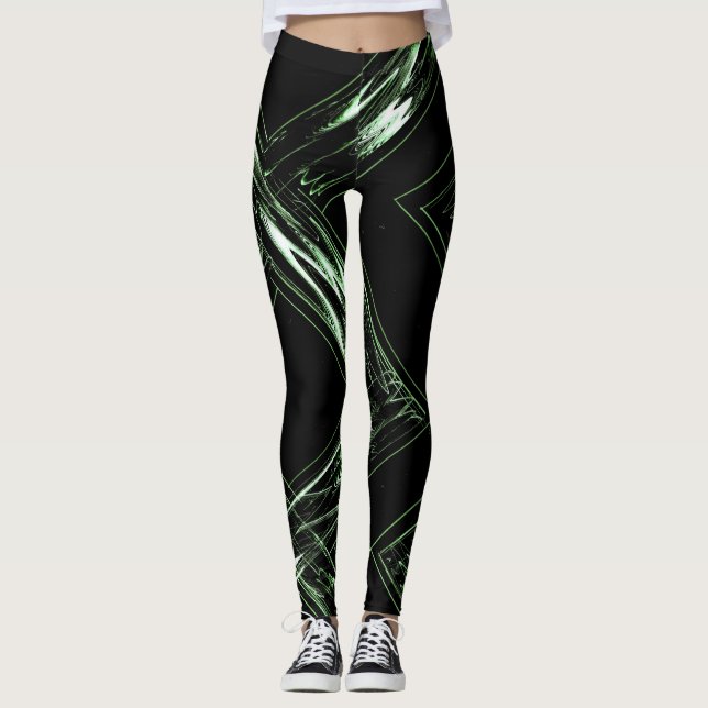 Ljus till mörkgröna abstraherade leggings (Framsida)