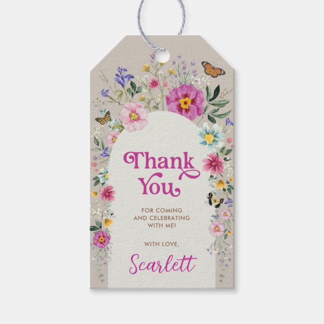 Ljus Trädgård med Vilda Blommor Födelsedags Tacksa Presentetikett (Framsidan)