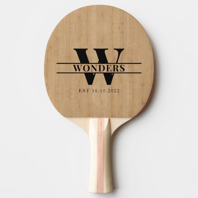 Ljus trägrain anpassad monogram pingisracket (Framsidan)