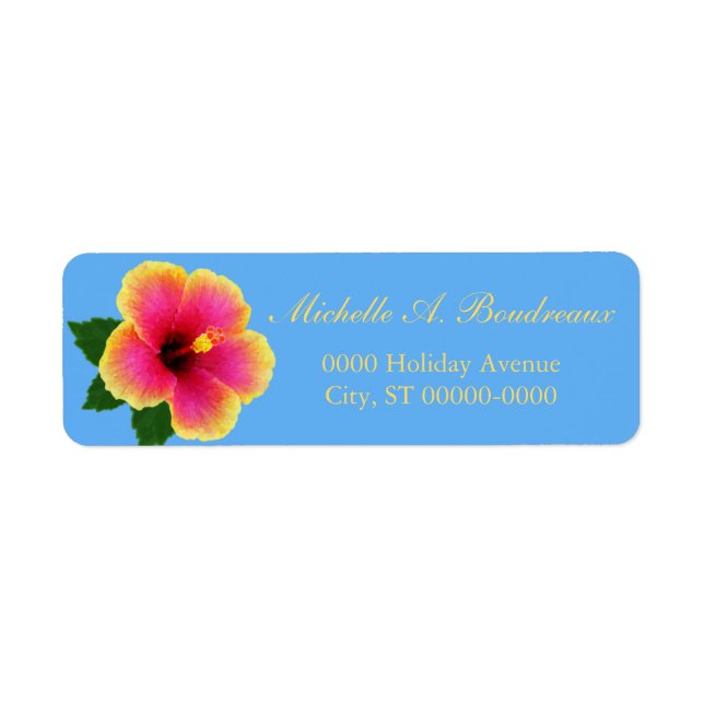 Ljus Tropical Hibiscus Flower Returadress Etikett (Framsidan)
