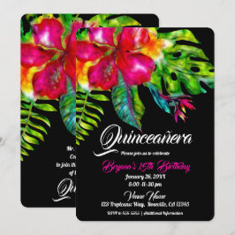 Ljus tropisk blomster Hibiskusblad Quinceañera Inbjudningar